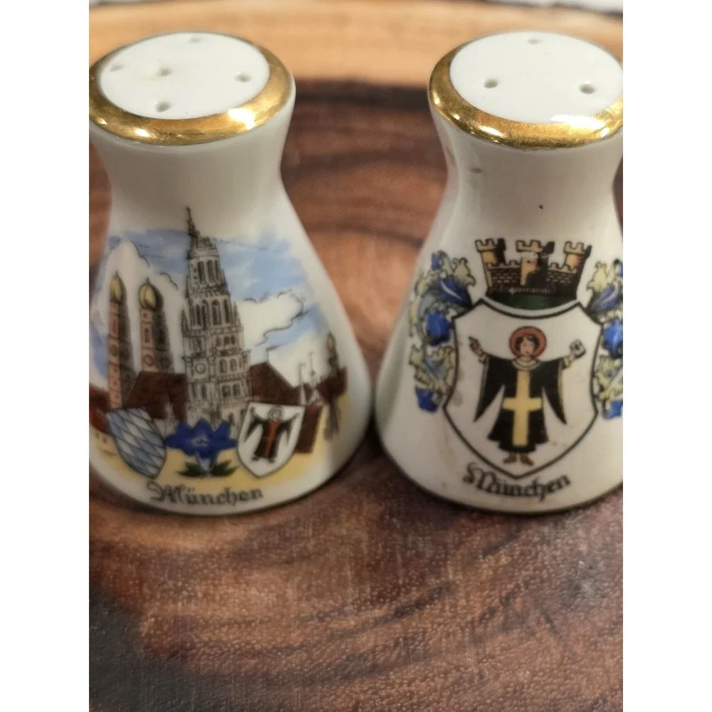Vintage Porcelain German Beer Stein Salt and Pepper Shaker Set